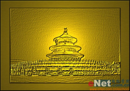 Photoshop打造金属质感天坛铜板画