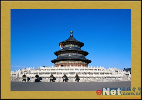 Photoshop打造金属质感天坛铜板画