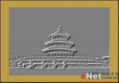 Photoshop打造金属质感天坛铜板画