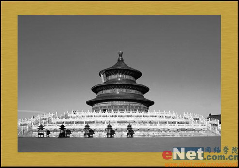 Photoshop打造金属质感天坛铜板画
